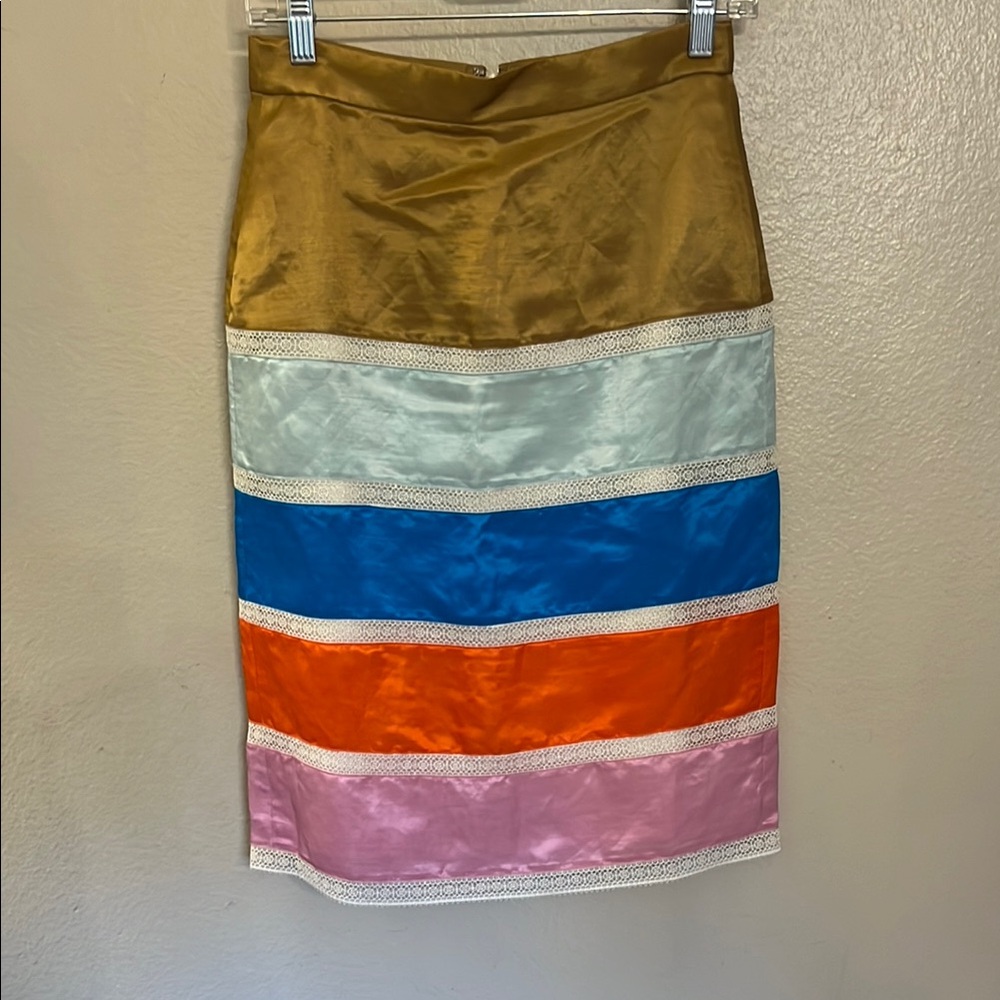 J.CREW Linen Cupro Lace Color Block Lined Pencil Skirt Size 0